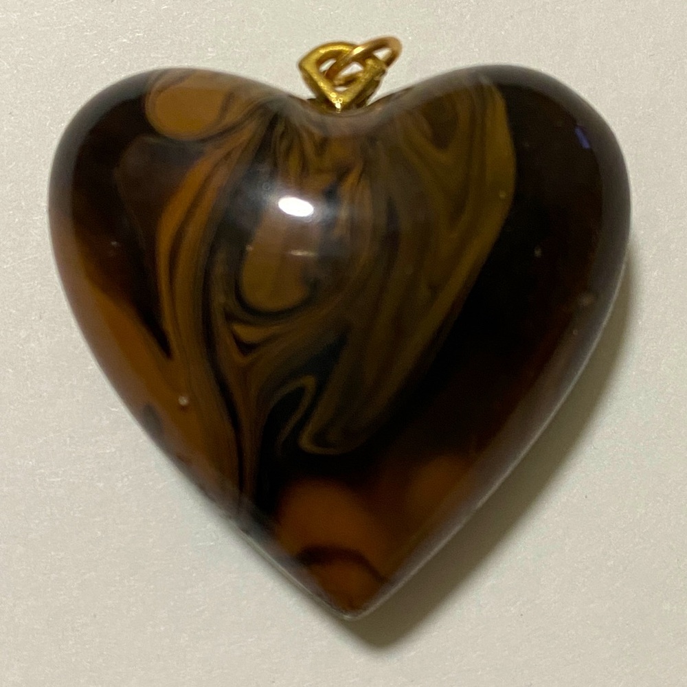 Polished Agate Heart Pendant Brown Swirl - Pendant Only